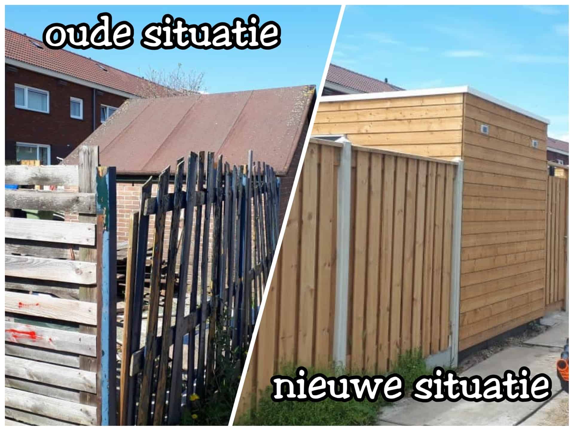 Een renovatie van een schutting met voor- en na foto
