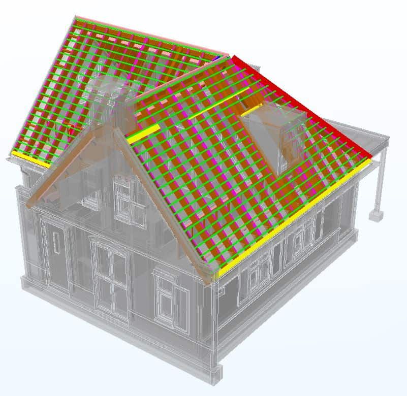 Bouwtekening van een constructie voor prefab daken