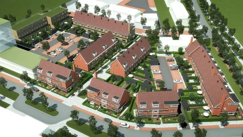 Nieuwbouwwijk van boven met veel groen en bomen